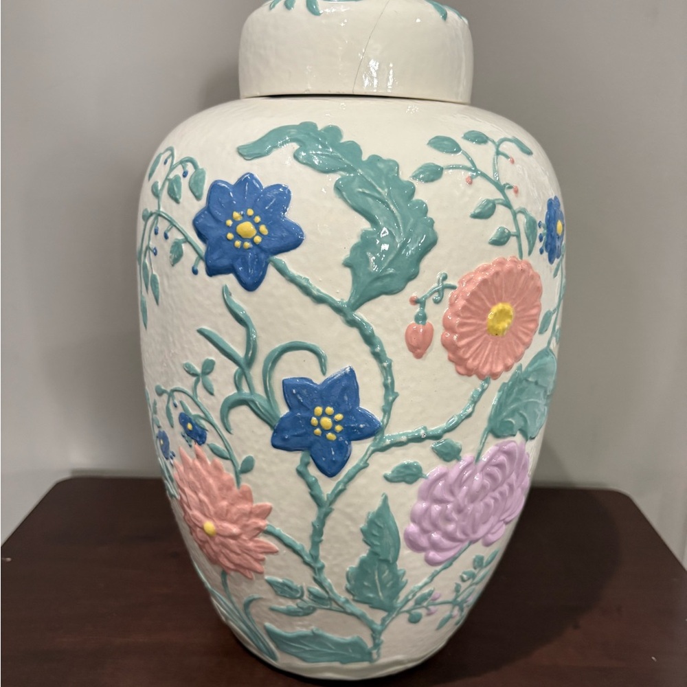 Floral Ceramic Vase with Lid - Picture 2 of 7